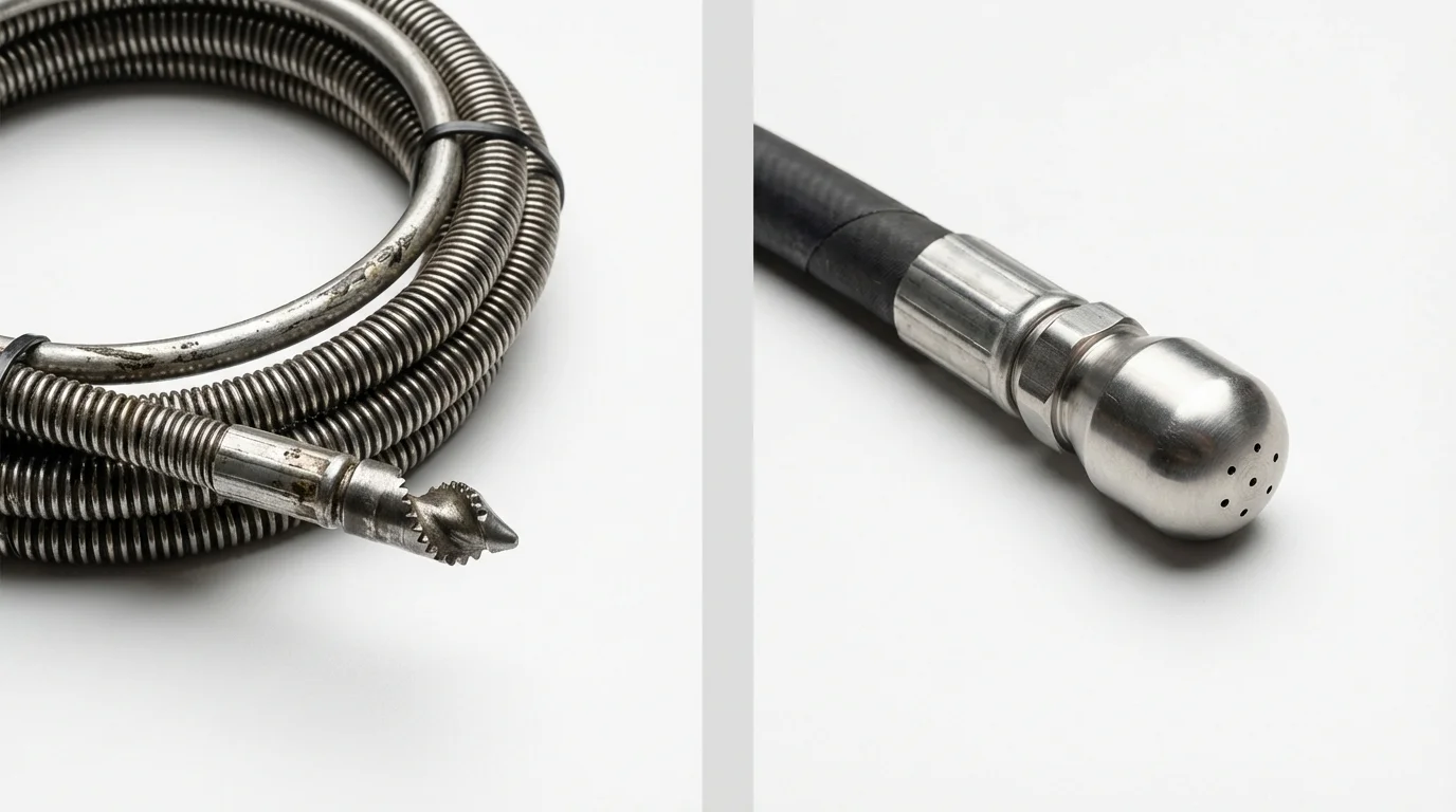 Drain snake cable and hydro jetting nozzle used for drain cleaning in Euclid, OH