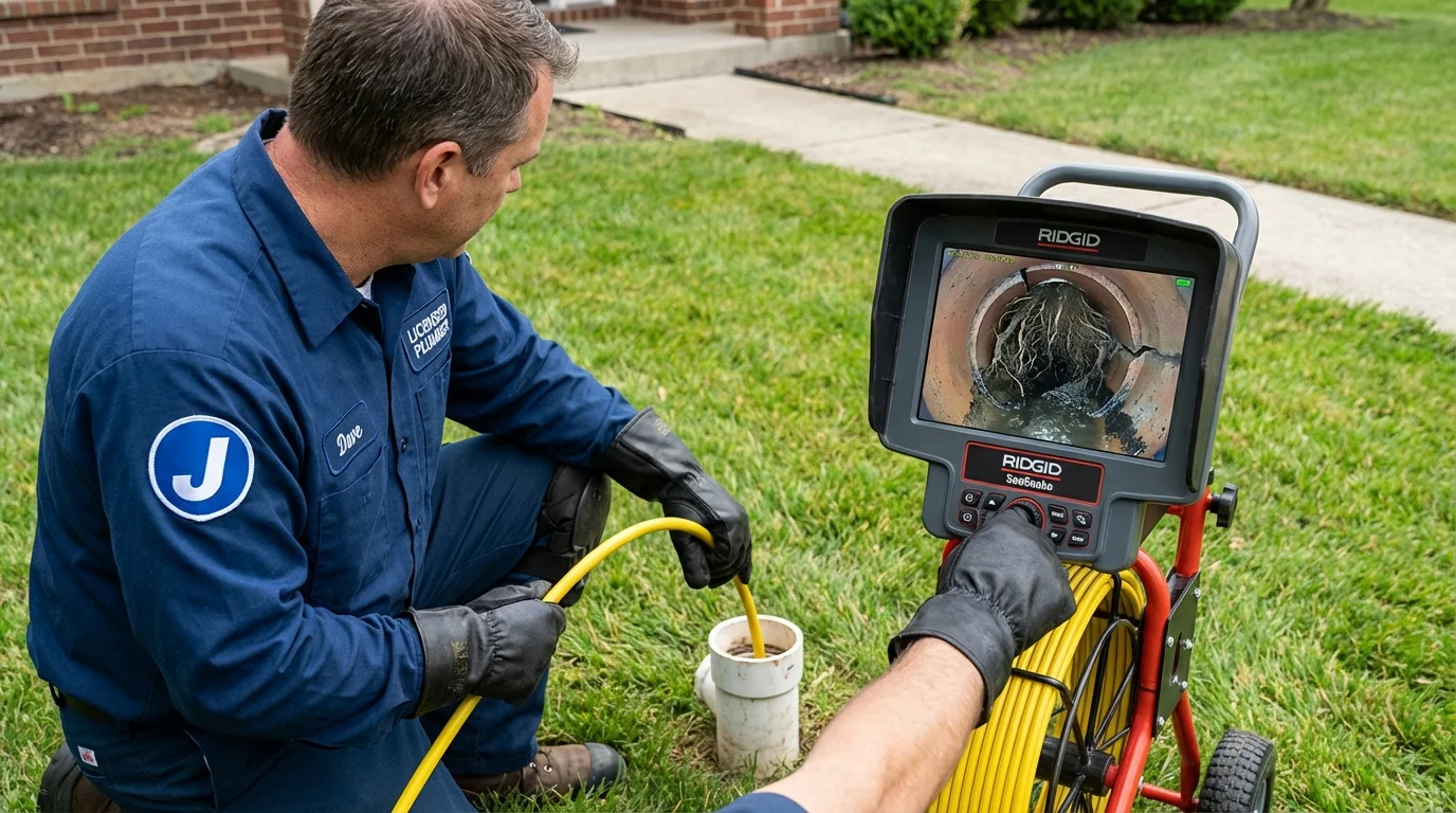 Sewer camera inspection being performed by Johns Plumbing LLC in Euclid