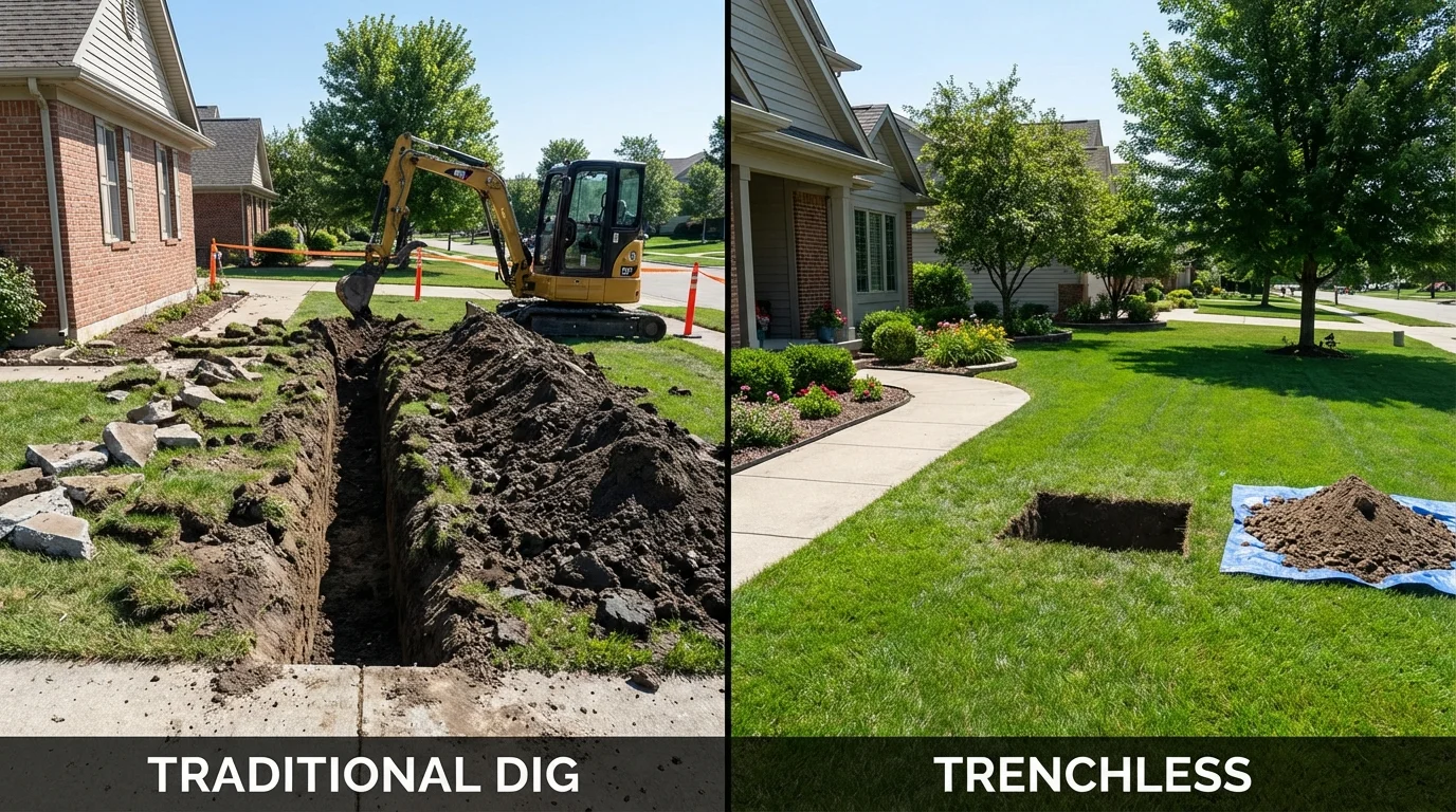 Trenchless sewer repair with minimal yard damage versus traditional excavation in Euclid, OH